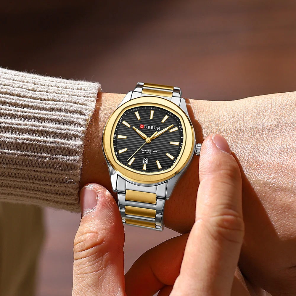 CURREN Modische Minimalistische Quarzuhr für Herren Zweifarbiges Edelstahlarmband Luxus-Armbanduhren mit Leuchtzeigern – Detail 15