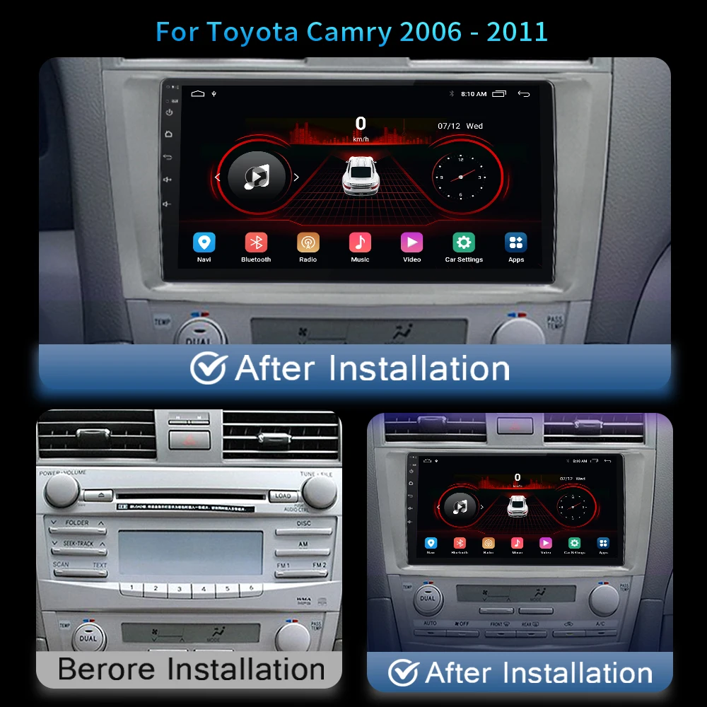 For Toyota Camry 6 XV 40 50 2006-2011 Android 14 Car Radio Multimedia Video Player Navigation 4G Carplay NO 2 din Stereo GPS DVD