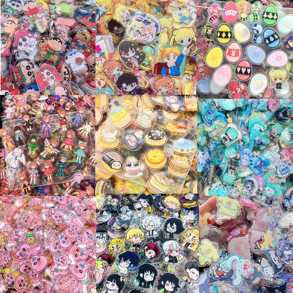 4cmAcrylic DIY Sanrio Hayao Miyazaki Popular Anime IPs Kitty Pattern Refrigerator Magnet Pendant Material Brooch Keychain Parts