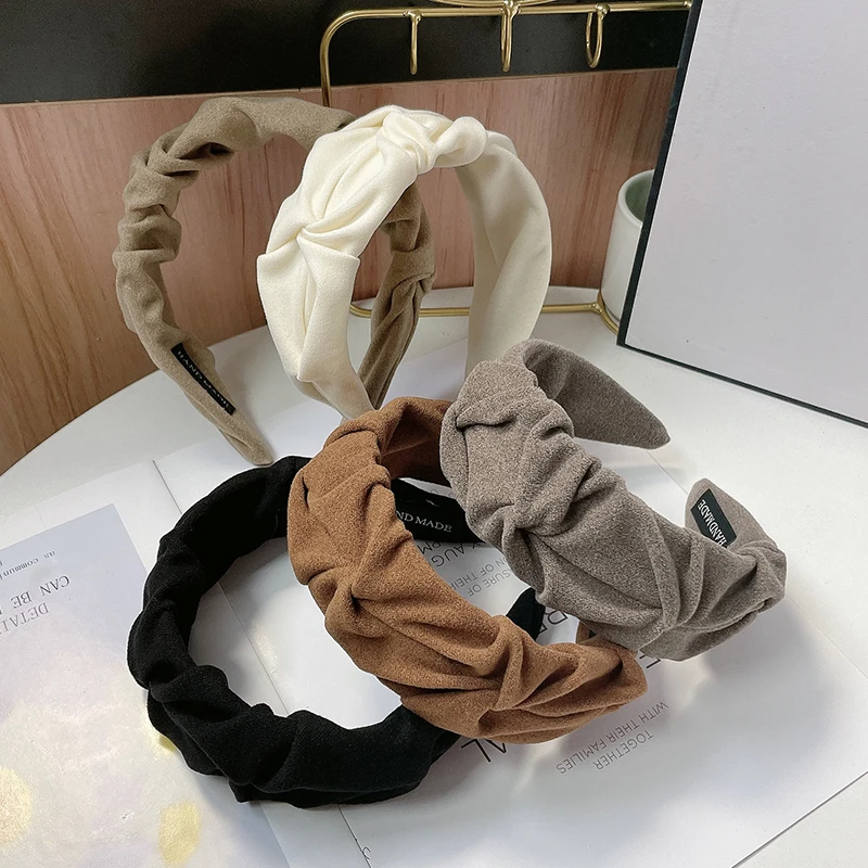 French vintage fabric pleated hair band for women\'s fashion versatile matte fabric wide headband press hair clip