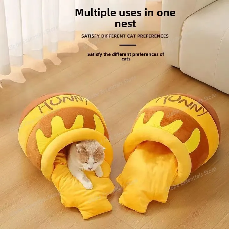 Cats Bed Dog Mat Beds Goods Pet Hot Honey Pot Nest Cat Nest Autumn Winter Soft And Comfortable Thick Warm Cartoon Pet Nest