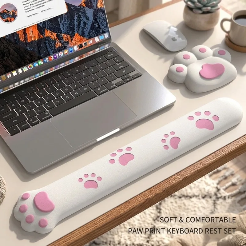

Cute Cat Paw Keyboard Wrist Rest Pad Mouse Pad Support Soft Memory Foam Ergonomic Wrist Cushion for Office Gaming Desktop Laptop