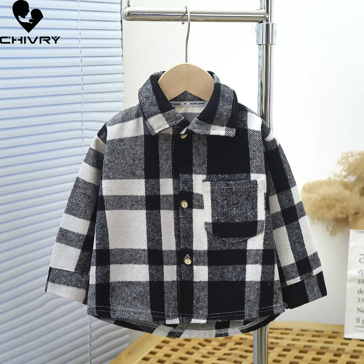 Boys Girls Classic Plaid Striped Shirts Coat New 2024 Spring Vintage Kids Long Sleeve Lapel Casual Cardigan Shirt Tops Clothing