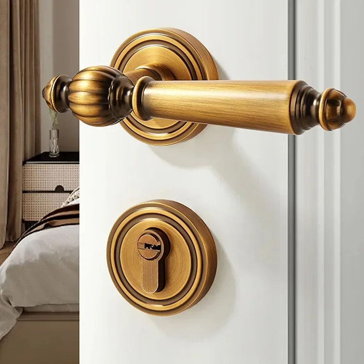 

Bedroom door locks mute locks gold French wooden light luxury door knob bedroom home room split lockset