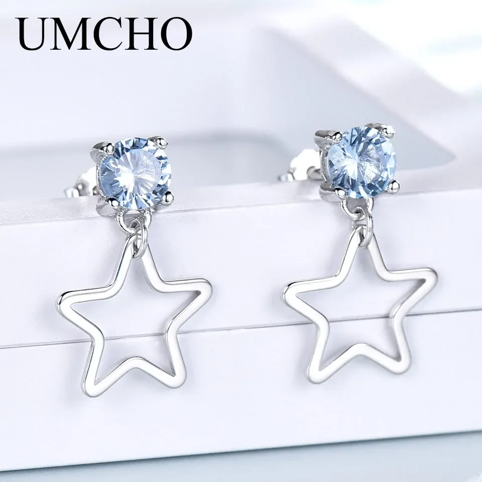 Star Earrings Nano Sky Blue Stud Earring for Women Silver 925 Earrings 4mm Round Earrings Fine Jewelry