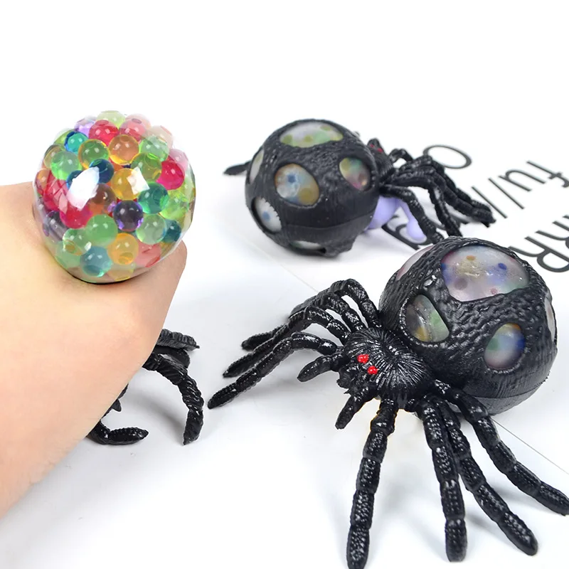 1Pc Black Spider Squeeze Toy Horror Colorful Bead Spider Anti Stress Ball Decompression Toys for Kids Adult Halloween Gift