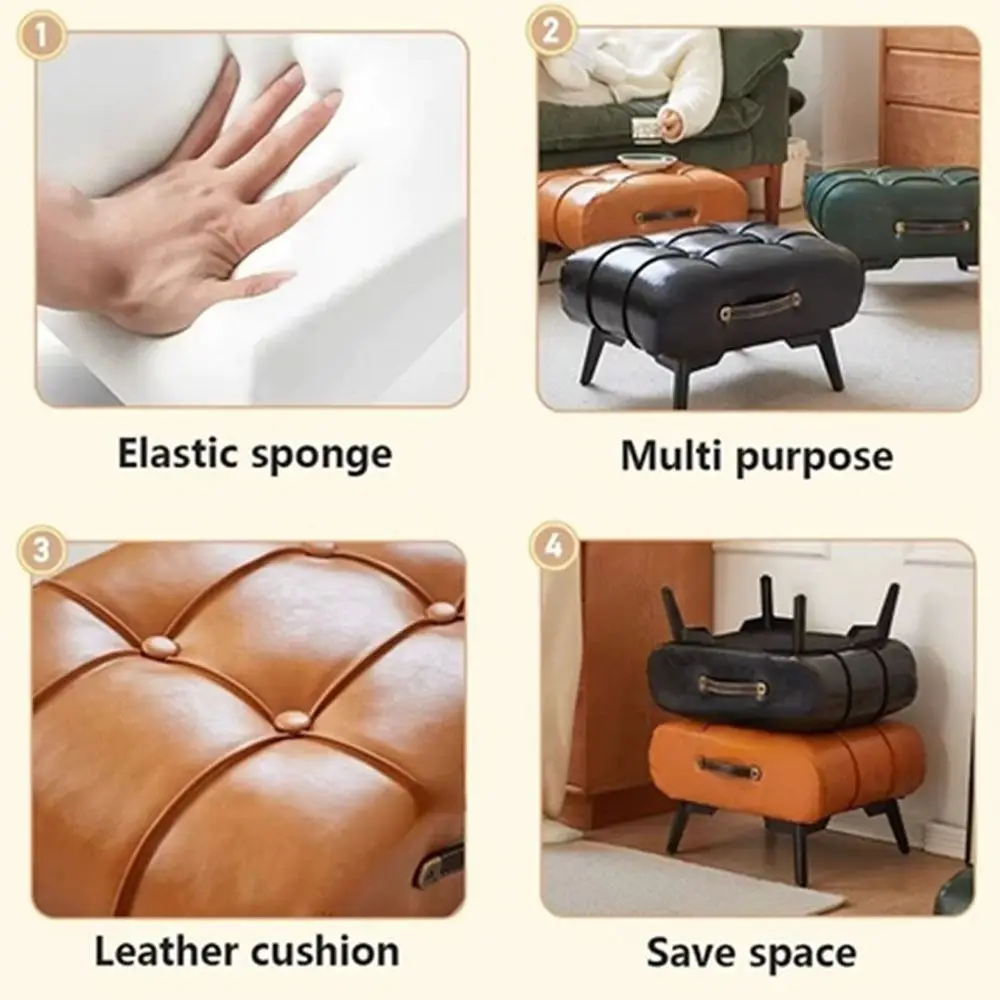 New Space Saving Foot Stool High Rebound Portable Stool Chair PU Leather with Handle Shoe Changing Stool Home