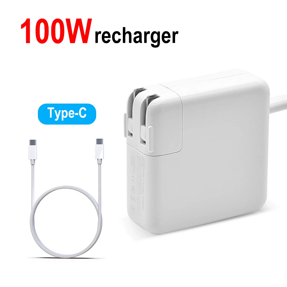 Tipo-C Carregador Rápido para MacBook Pro, carregador de parede, USB-C PD, Laptop Power Adapter, 2m cabo de carregamento, 100W, 13 polegadas, 16 polegadas, Laptops