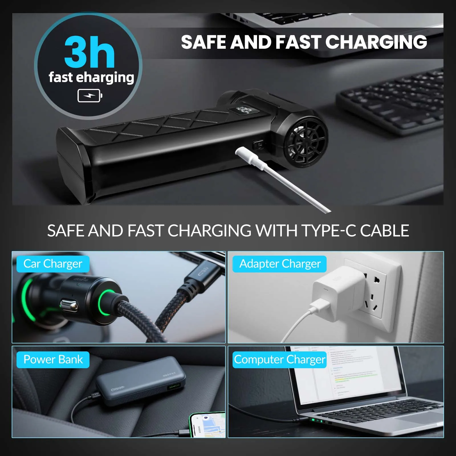 Potente ventilatore violento 1100000 giri/min Turbo Air Blower ad alta velocità senza spazzole Regolazione della velocità a 5 marce Turbo Jet Blower con illuminazione a LED