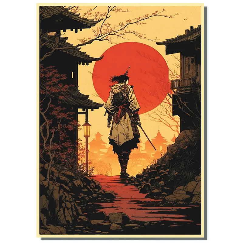 Japan Samurai Kraft paper Poster Home Wall Art Prints Pictures Bedroom Living Room Decor Murals Shop Bar Decoration image 5