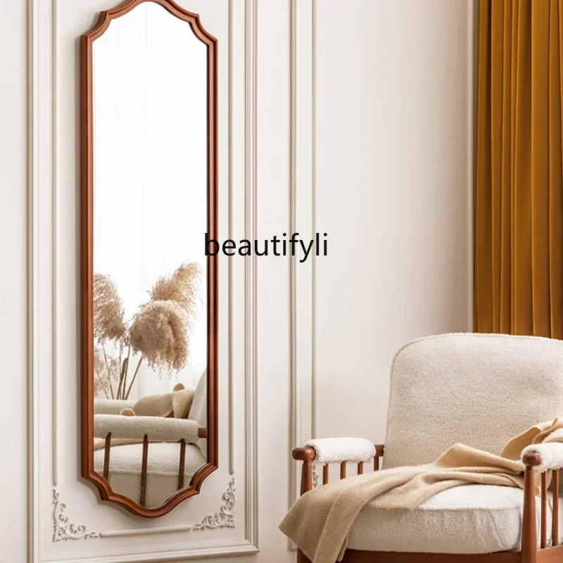 Q181  Retro Solid Wood Household Dressing Mirror French Wall Hanging Full-Length Mirror Cherrywood Explosion-Proof Wall Hanging