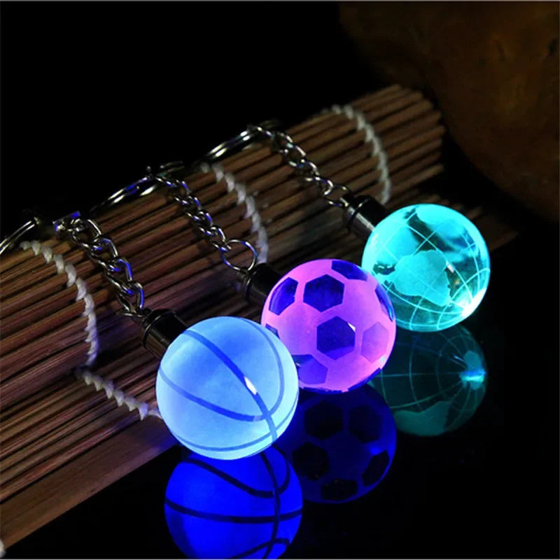 30mm Glow Crystal Tellurium Key Chain Toys Football Basketball Pendant Key chain Key ring  Party Birthday Gift  Festival