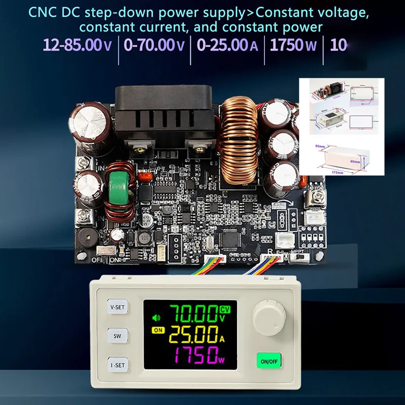 1Piece XY7025 70V/25A/1750W CNC Stabilized Voltage Power Converter CC CV Constant Voltage Constant Current Step-Down Module