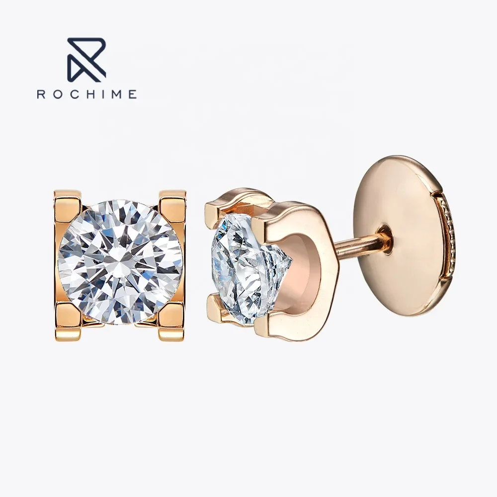 

N Rochime Round Brilliant Diamond Earstuds 925 Sterling Silver Gold Plated 5a Zircon Jewelry For Women