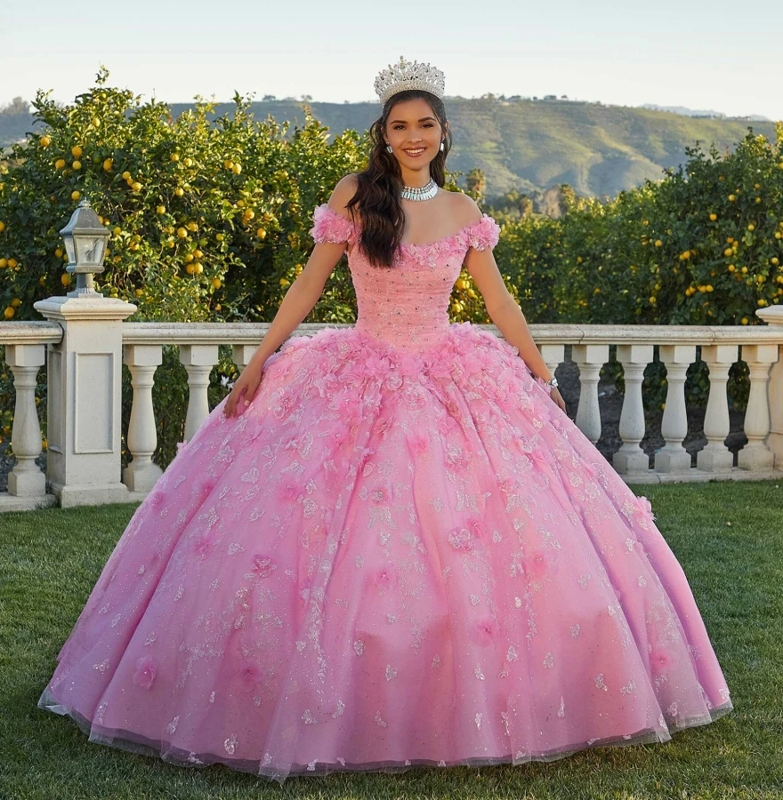 

Customized Pink Quinceanera Dress Ball Gown 2024 Flowers Appliques Sequins Beading Sweet 15 16 Dress Vestidos De 15 Años YQD128