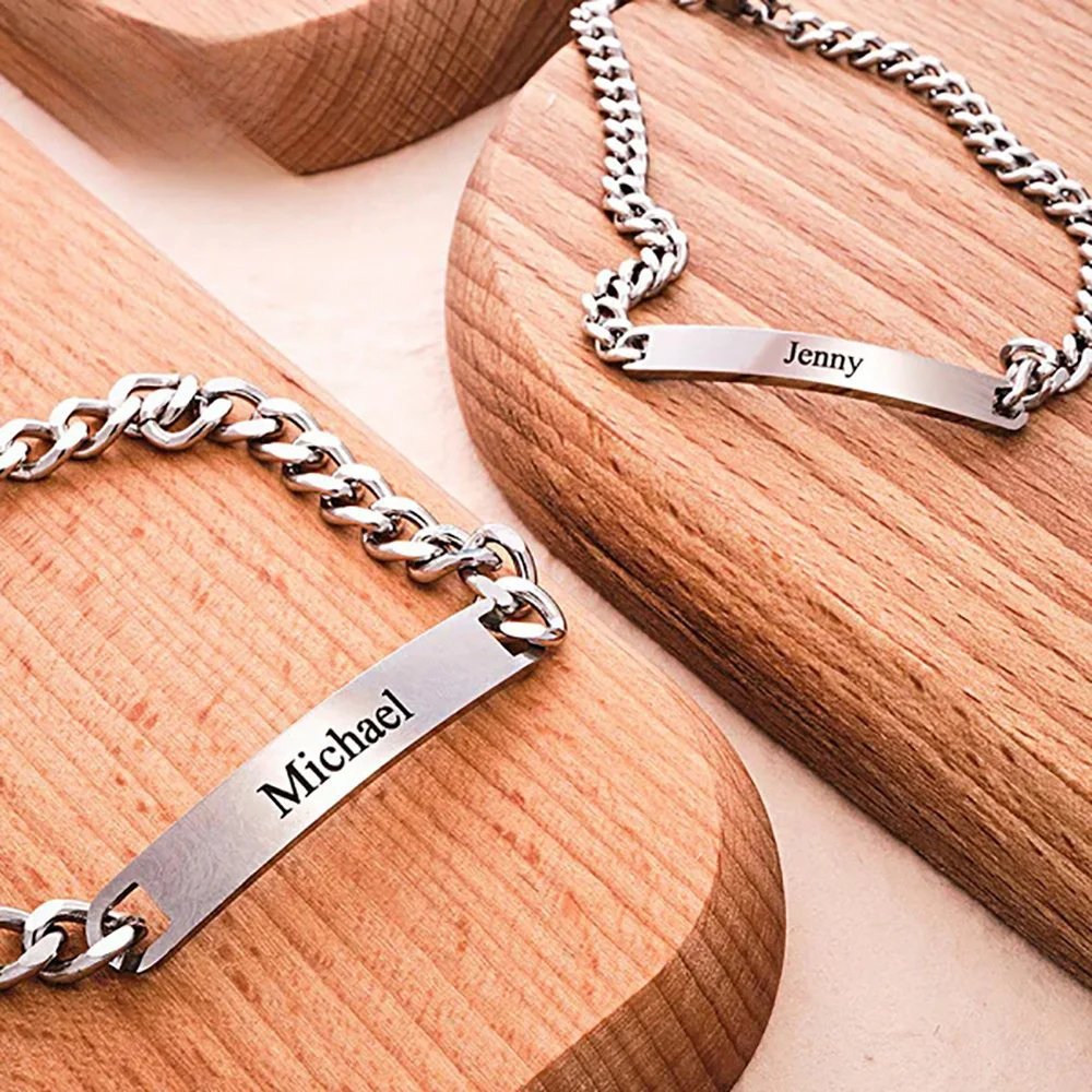 Customize Engraved bracelet for couples Personalized DIY engraved name anniversary gift stainless steel bracelet