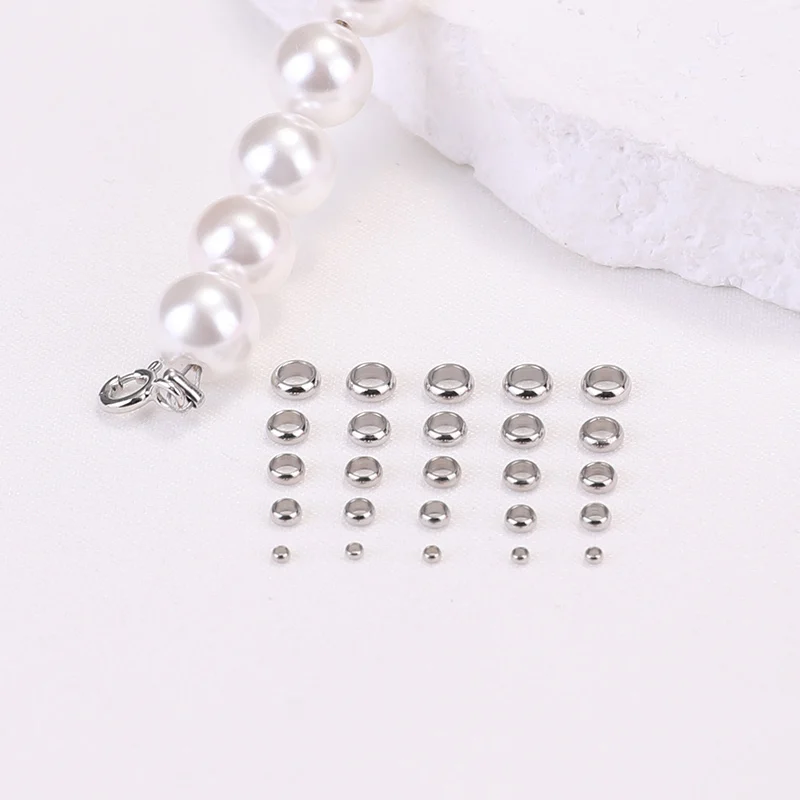 100Pcs Positioning Big Hole Stainless Steel Stopper Spacers Crimp End Beads For DIY Jewelry Making Necklace Bracelet Connectors