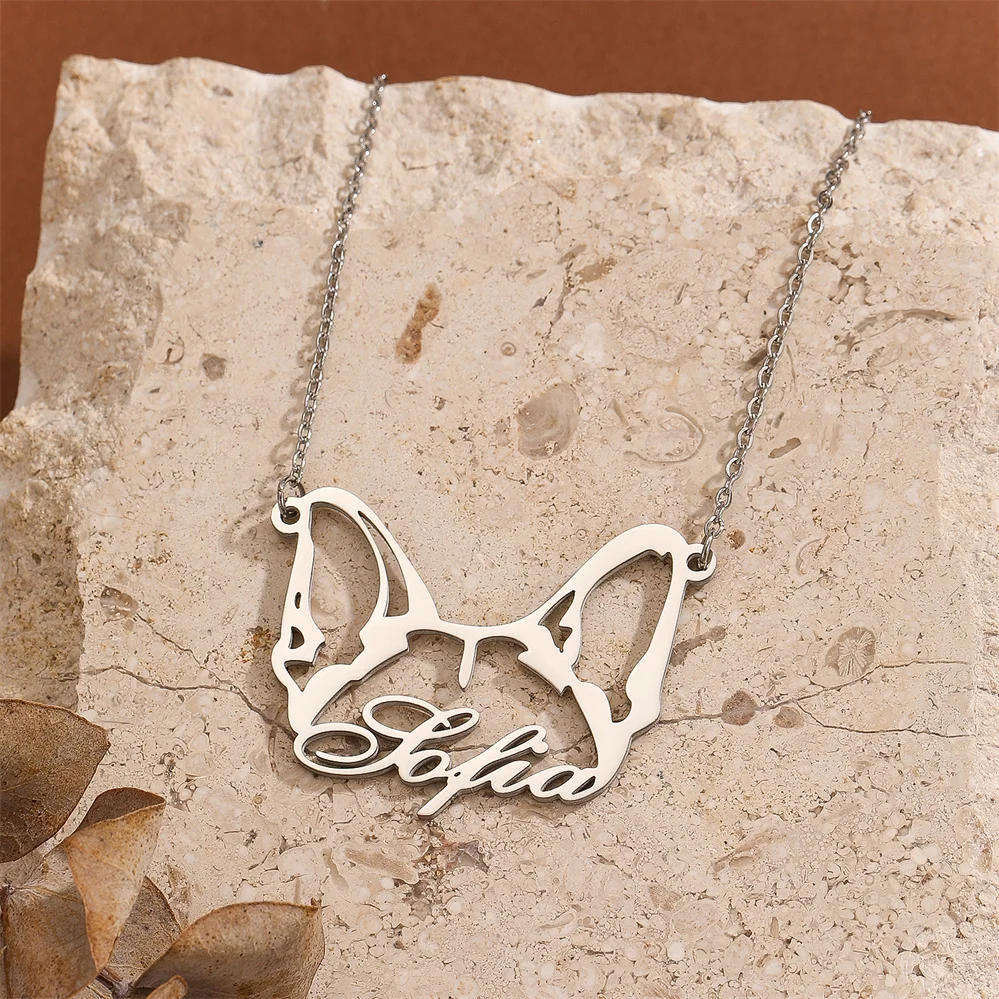 Stainless Steel German Shepherd Custom Dog Ears Name Necklace For Women Men Silver Jewelry Pet Lover Gift