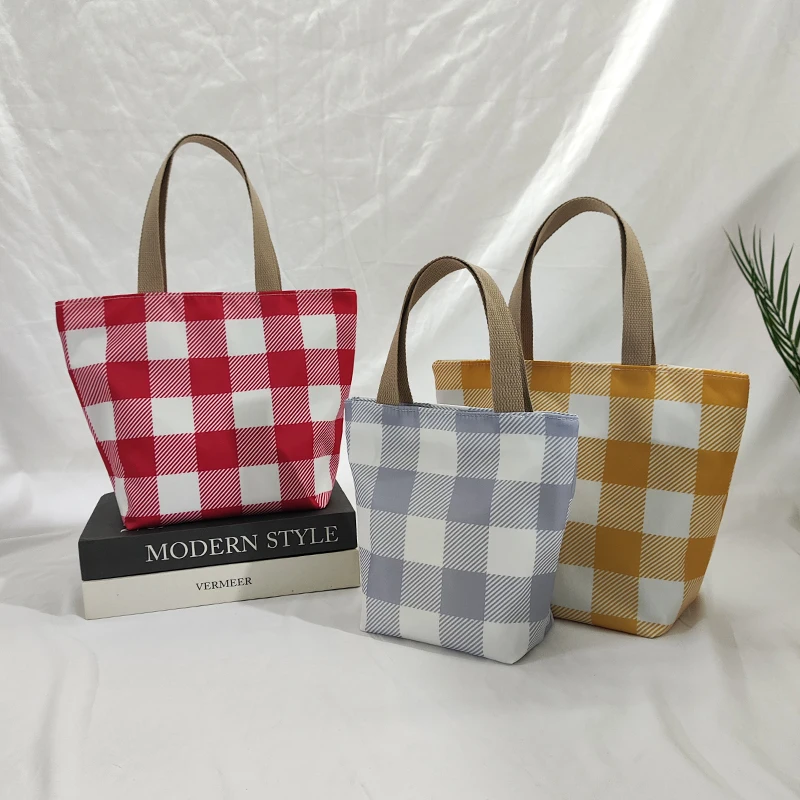 New plaid handbag woman, hand bag work lunch box bag mommy small cloth bag waterproof