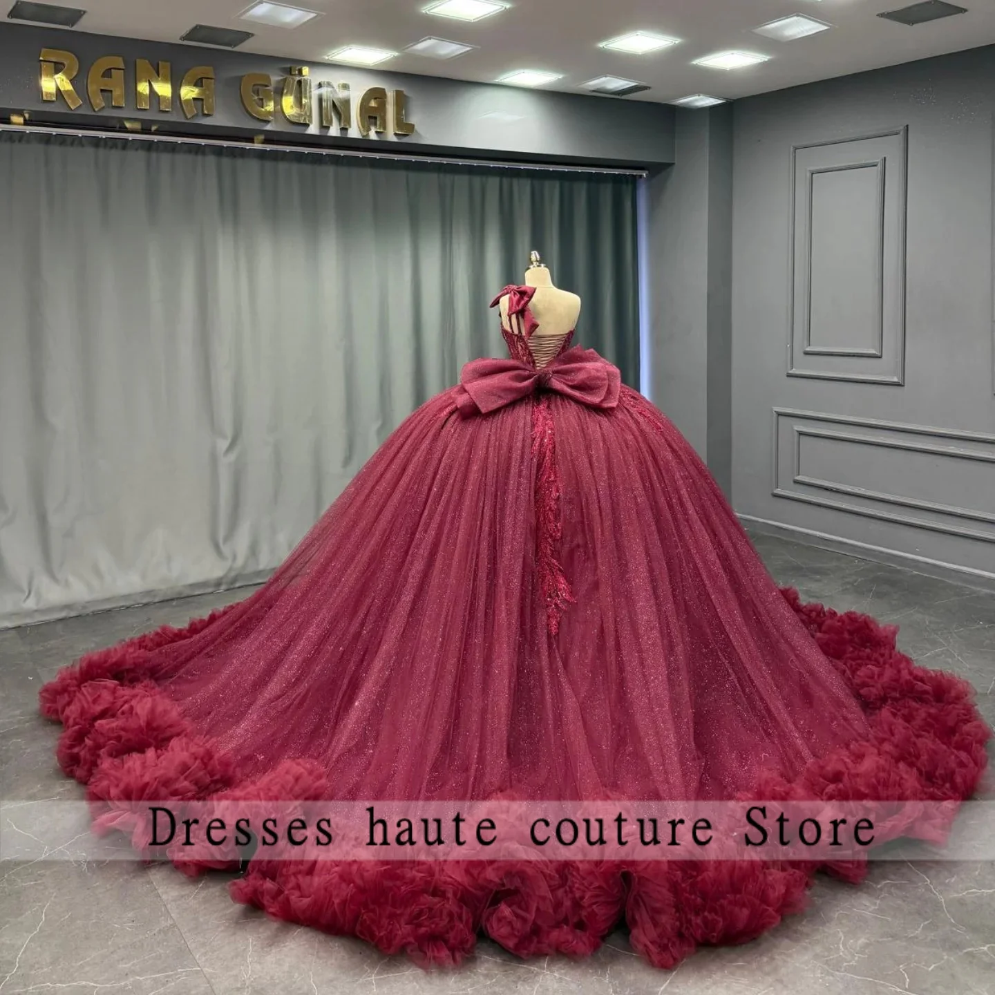 Red Bow One Shoulder Applique Quinceanera Dresses 2025 Ball Gown Bow 15 Years Old Graduation Party Gowns Mexican Customize