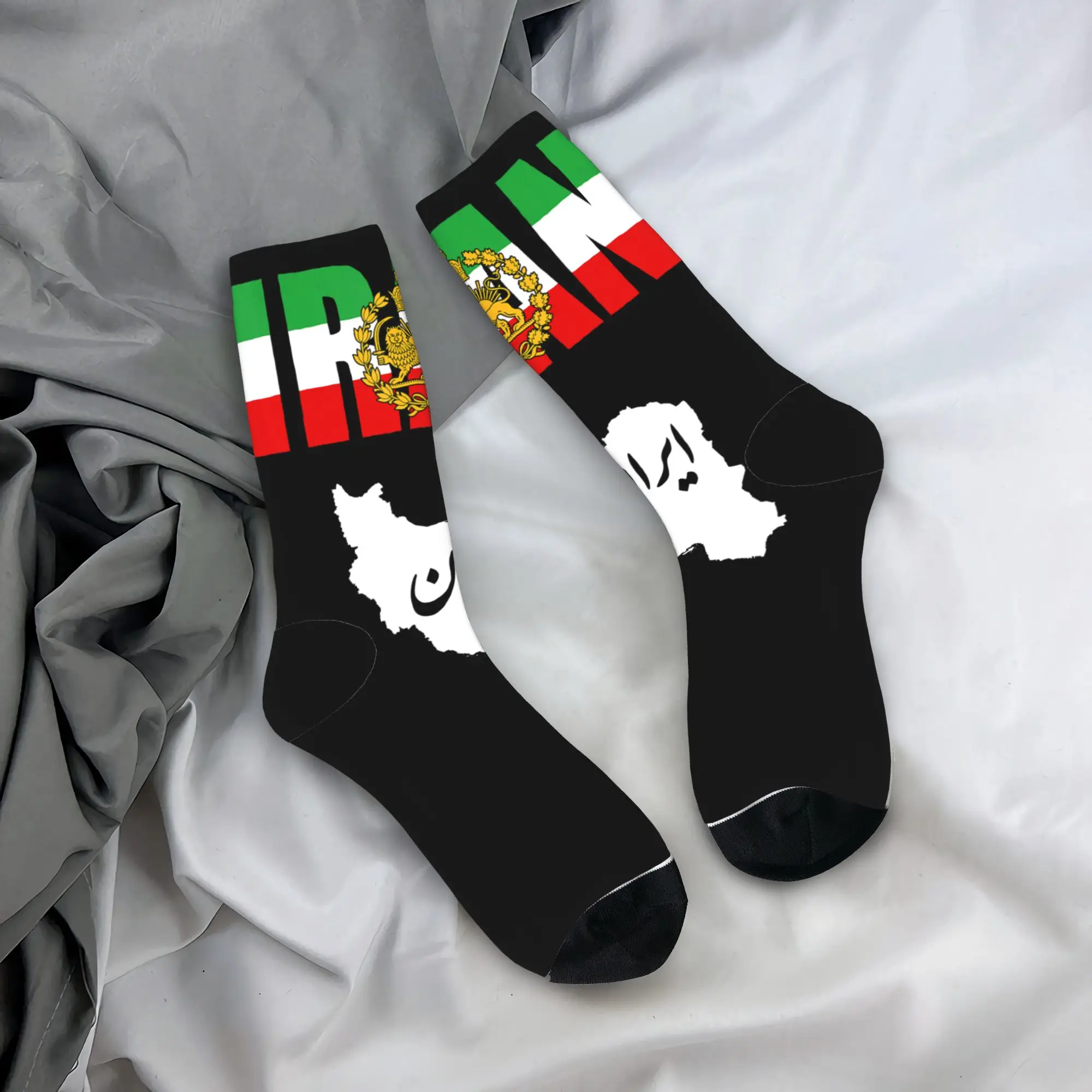 

Мужские носки с картой Ирана, львом и солнцем, флагом Ирана, персидские носки, нескользящие, высококачественные, весенние, новые, на заказ, для велоспорта
