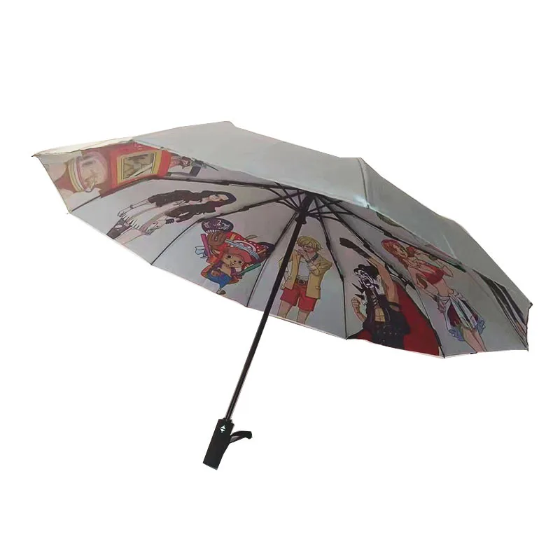 Anime One Piece Figure Luffy Creative Cartoon Umbrella Automatic Double Layer Thickening Nighttime Reflective Umbrella Gift Toys