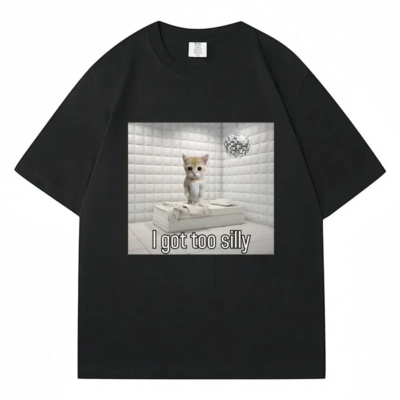 

Funny and Silly Streetwear Sad and Crying Cat Enthusiast T-shirt Women's Fashionable T-shirt Sports and Casual Loose Women's Top
