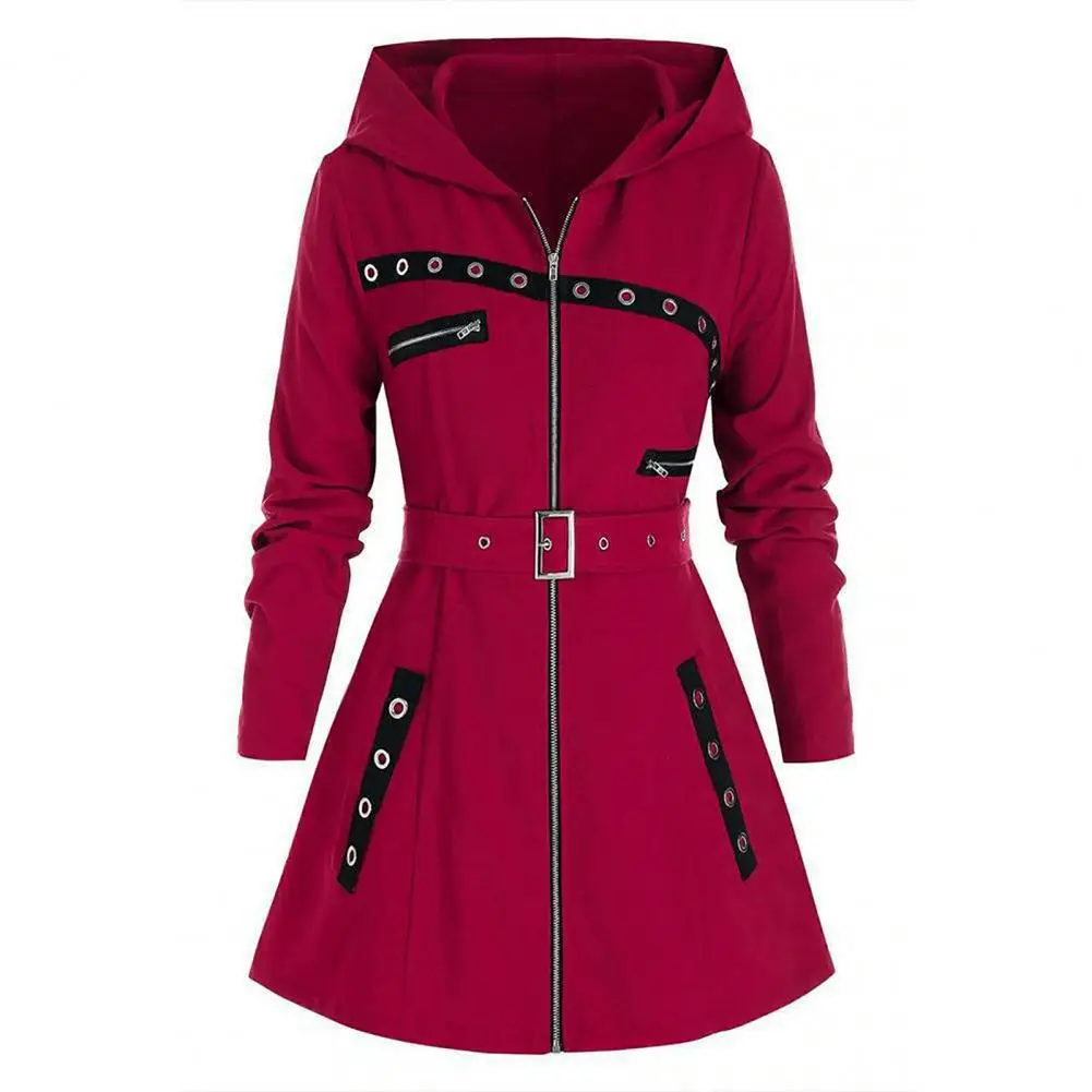 Stylish Coat Gothic Women Winter Coat Pocket Punk Style A-line Autumn Coat  Thermal