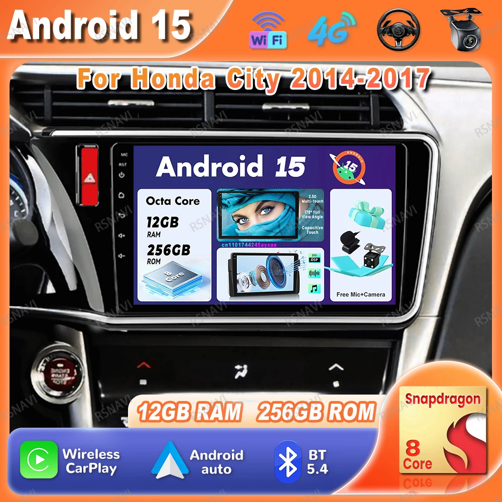 

Автомобильный радиоприемник Android 15 для Honda City 2014-2017 IPS NO 2DIN DSP стерео 360 камера Snapdragon Qualcomm 9/10 дюймов авторадио 5G WIFI