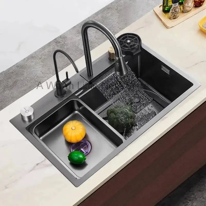 

Bar Kitchen Sinks for Nordic Metal Counter Smart Digital Display with Cup Washer Sinks Light Luxury Design Sink for Dining Room
