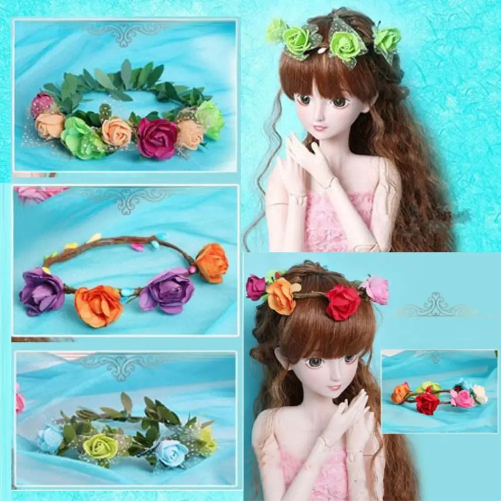 New Fashion Doll Flowers Hair Headdress DIY Multi-colors Rose Wreath Doll Hair Accessories Doll Headband for 1/3 BJD 60cm Doll