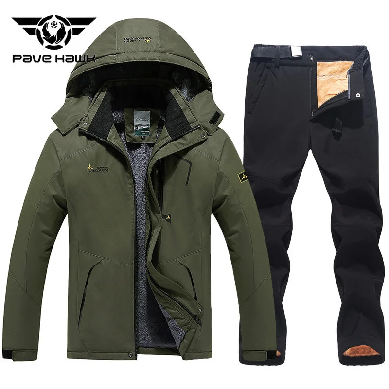 Winter Ski Suit Men Thickening Warm Waterproof Windproof Hooded Jacket Pants Fleece Outdoor Mountain Snowboard wear Set