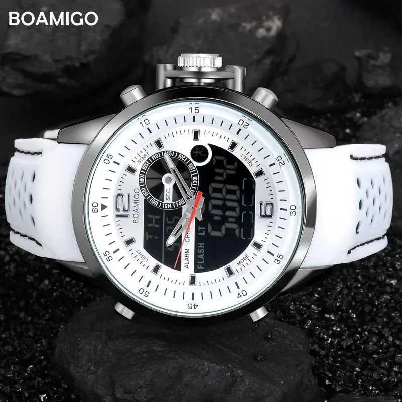 BOAMIGO brand men sports watches dual time digital watch rubber analog quartz watch  swim chronograph wristwatches reloj hombre