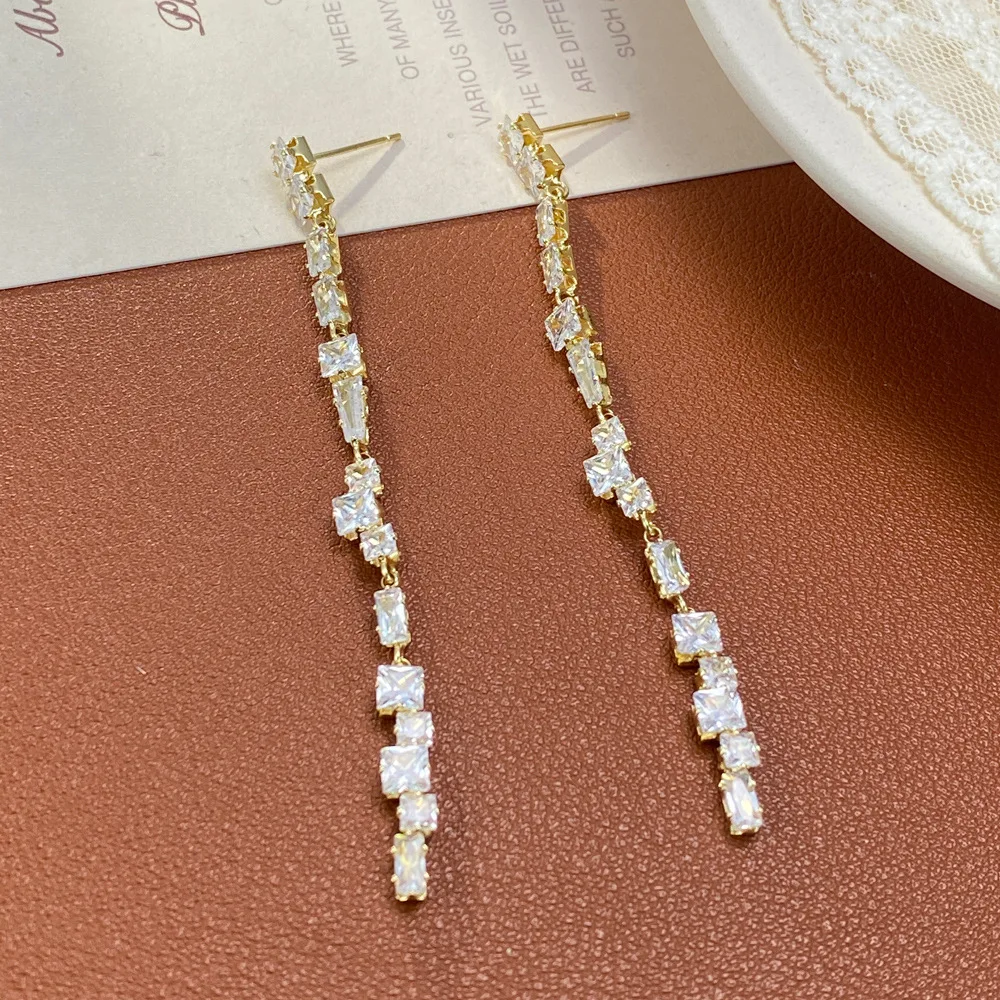 Light luxury personality exaggerated zircon long fringed earrings exquisite fashion versatile high sense flash earrings women