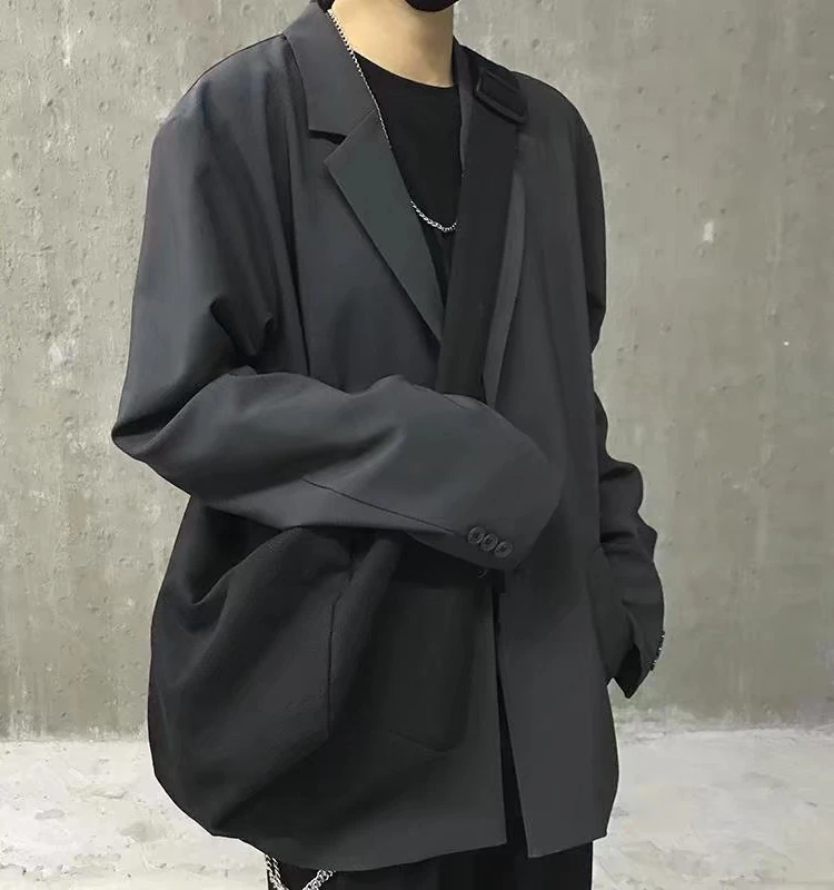 

Loose Casual Men's Suit Jaet Spring Autumn Faion Brand Pure Color Haome Korean Sle Long Sve DK orm Top
