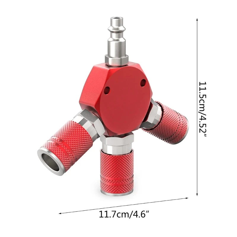 3-Way Air Manifold 4 Ports Aluminum Industrial Flat Hex Quick Connects Air Hose Splitter with Coupler and Male Plugs 87HA