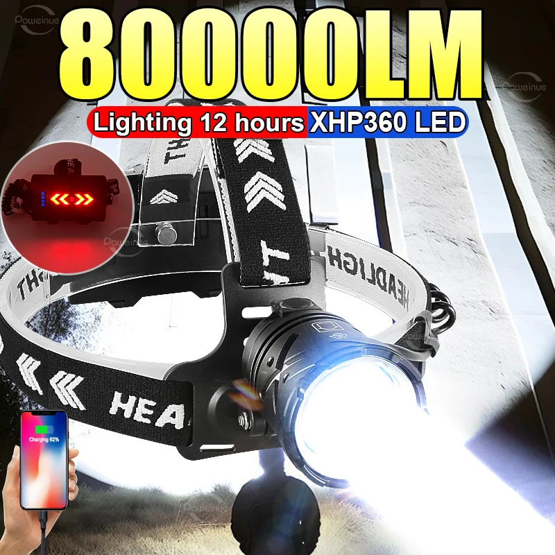 

80000lm Powerful lamp Usb Rechargeable light Flashlight Large Aperture Xhp360 Led Lamp Camping Fishing Lantern