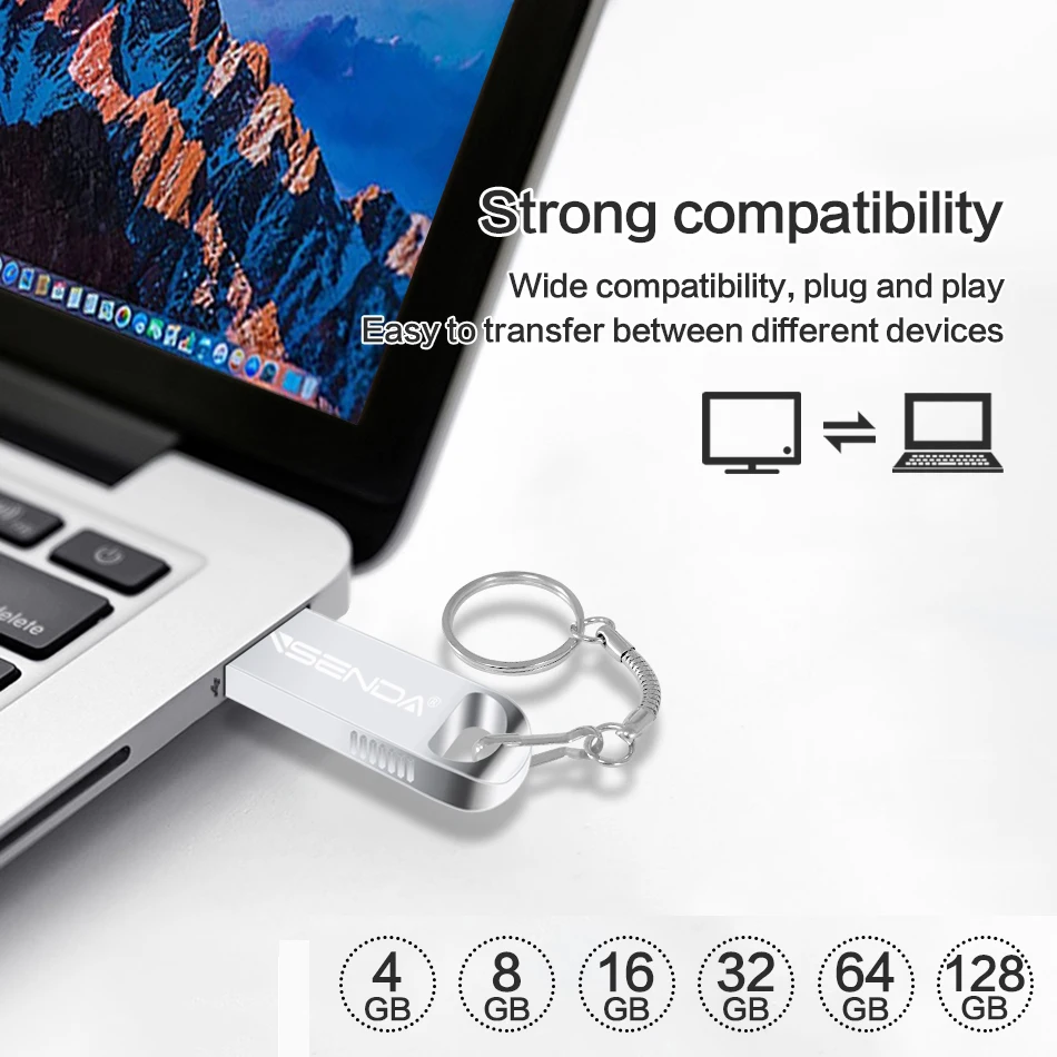 WANSENDA-unidad Flash USB de Metal, Pendrive creativo de 32GB, 128GB, 64GB, 16GB, 8GB, 4GB, USB 2,0