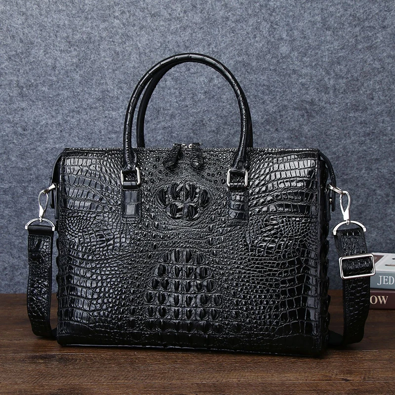 Luxury Men's Leather Business Briefcase with Crocodile Embossing, Durable & Stylish, Ideal for Work & Travel