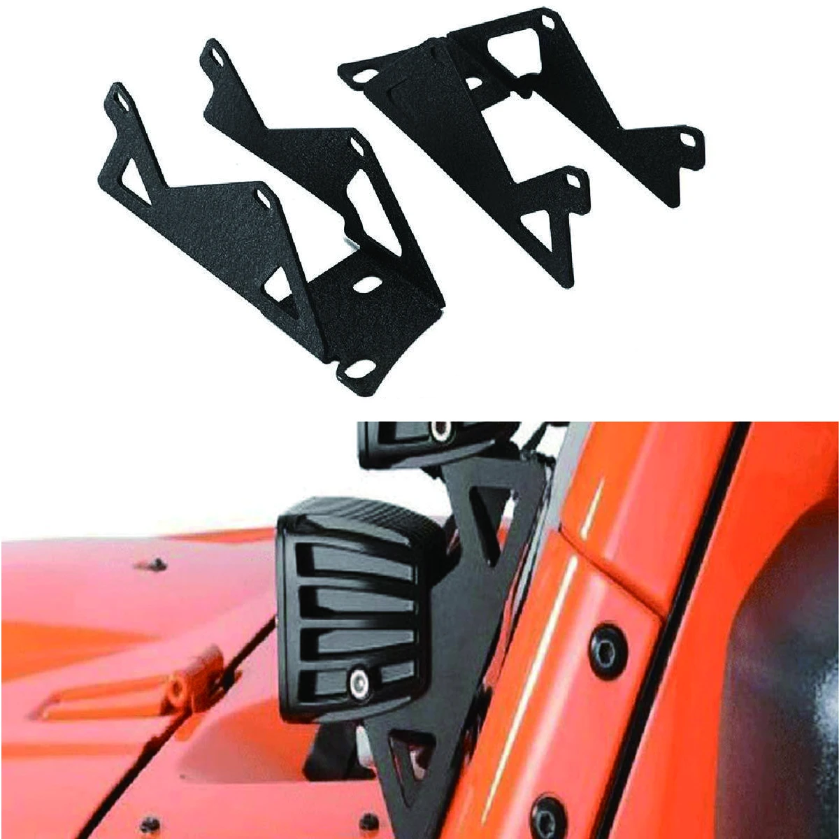 

One Pair Double Layer A-Pillar Spotlight Mounting Bracket Engine Hood Bracket for Jeep Wrangler JK 2007-2017