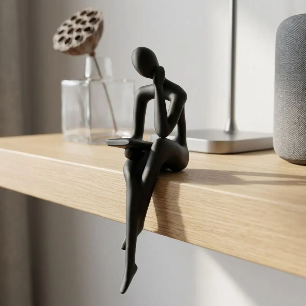 Minimalist Abstract Thinker Sitting Figurine Long Leg Plastic Reading Figure Statue Modern Aesthetic Tabletop Human Decor