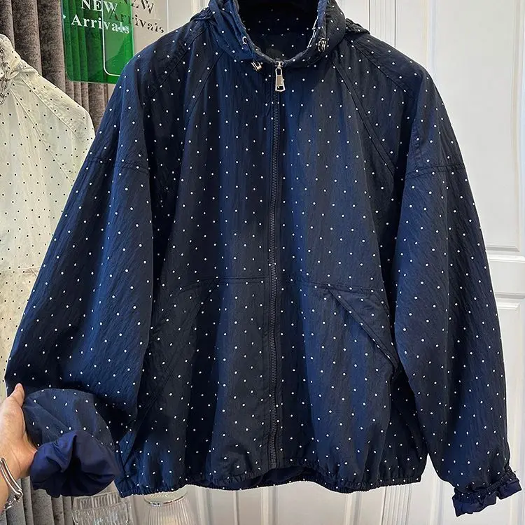 Summer 2027New Hooded Sunscreens Jacket Short Polka-dot Sun Protection Clothing Coat Women's Outerwear Casual Female Outwear Top