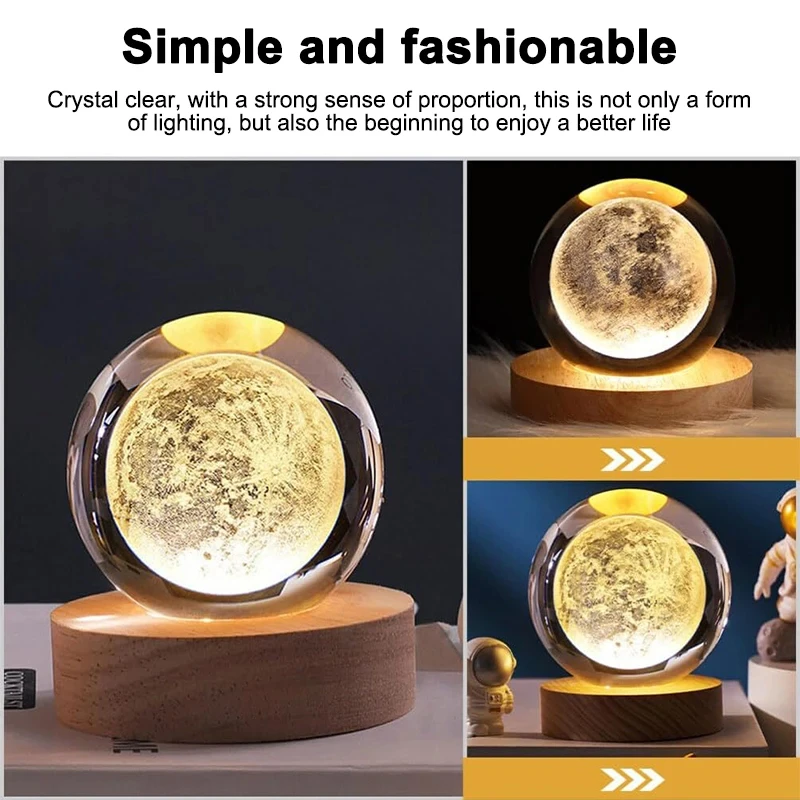 USB Powered 3D Crystal Ball Night Light LED 3D Planet Christmas Pattern Atmosphere Fairy Lamp Ideal Gift for Bedroom Decoration