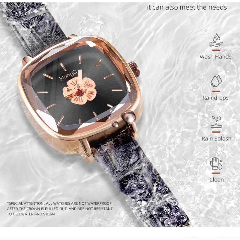 Square Dial Women Quartz Watch Black Leather Band Classic Elegant Ladies Dress Watch Polygonal Waterproof Watch Montre Femme