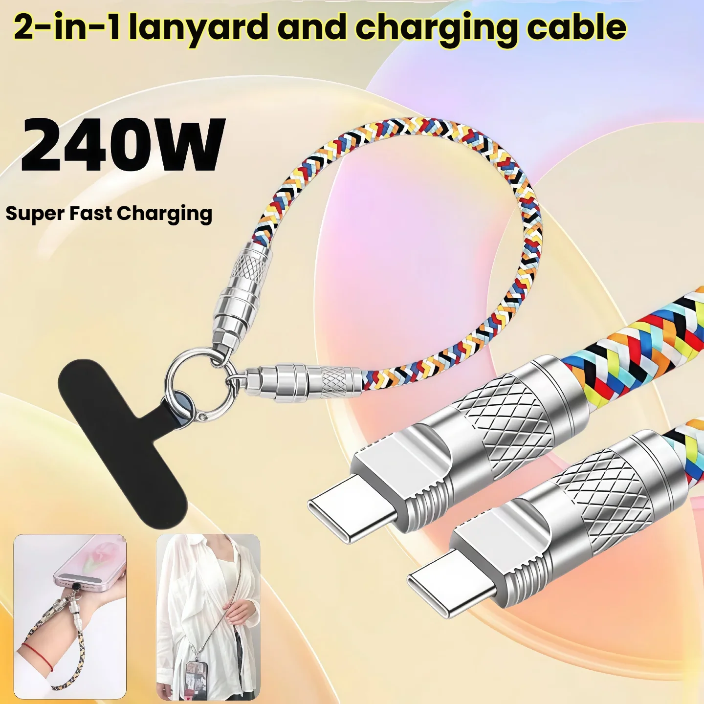 

Phone Lanyard Charging Cable 2-in-1 for Apple High-end Ins Wrist Multi-function Data Cable