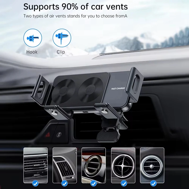 15W Wireless Car Charger Mount Holder For Samsung Galaxy Z Fold5 S23 Ultra Auto Clamp Fast Charger For Iphone 15 Pro