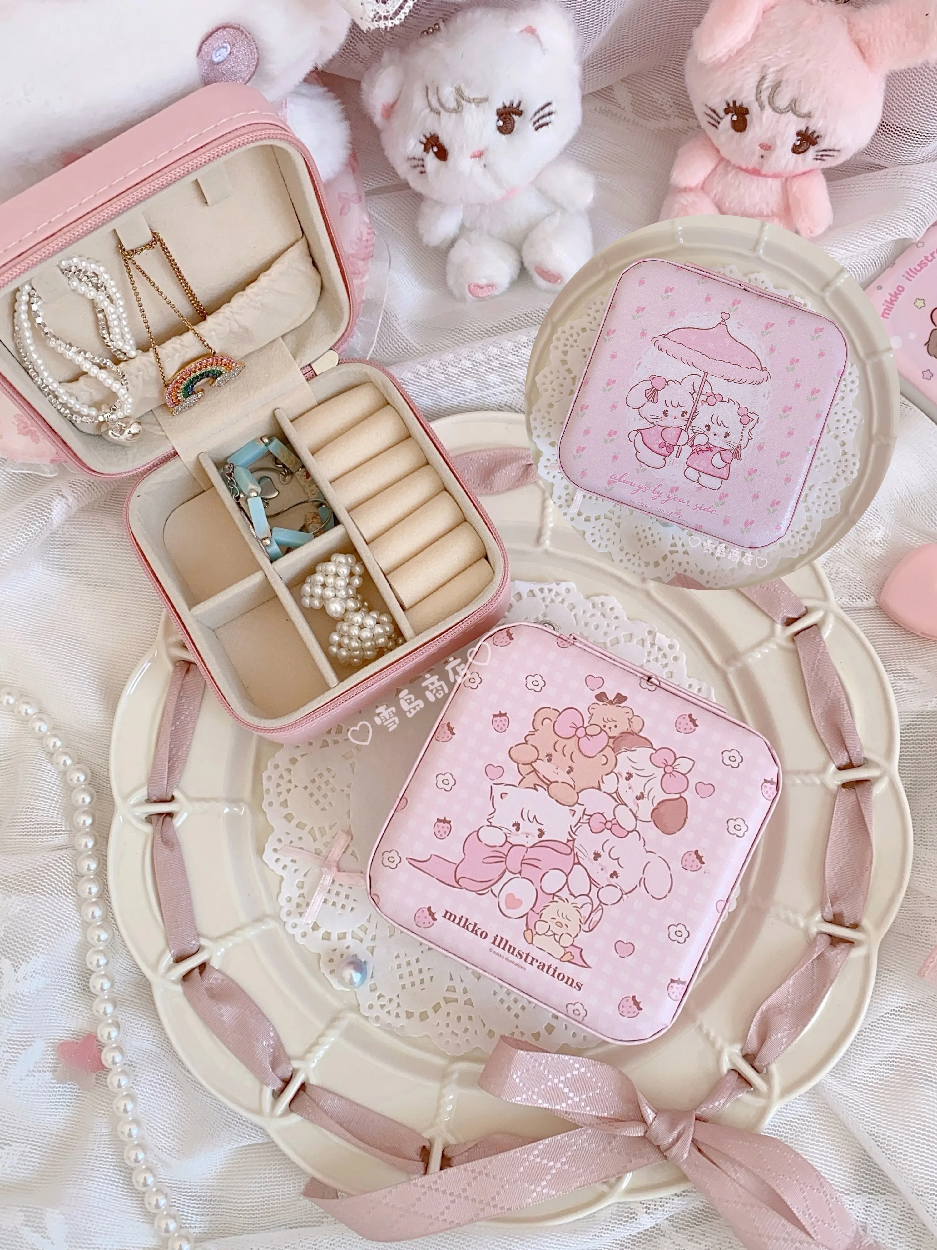 Kawaii Mikko Jewelry Box Storage Box Cartoon Mikko Printing Portable Necklace Ring Jewelry Mini Storage Box Ornaments Girls Gift