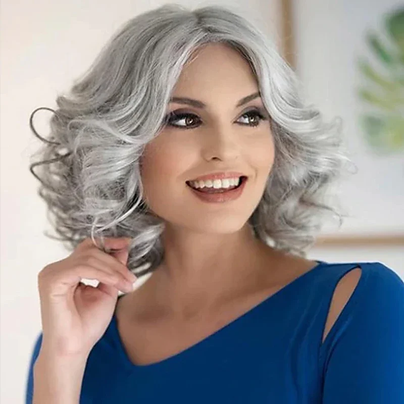 

Gray Wigs for Women Older Silver Grey Short Curly Bob Synthetic Hair Wigs