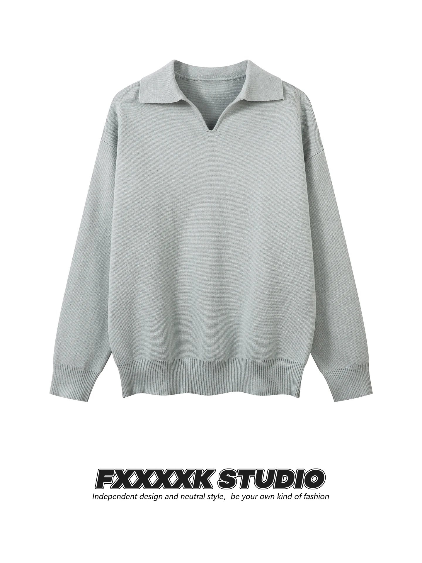 

FXK Original American Retro Pure Color Casual Small V-Ne Turn-down Collar Versatile Old Money Sle Knitted Sweater