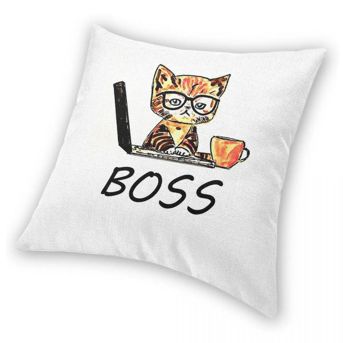 بوس كات كمبيوتر محمول مربع المخدة البوليستر الكتان المخملية الإبداعية البريدي ديكور غطاء وسادة أريكة 18" #4